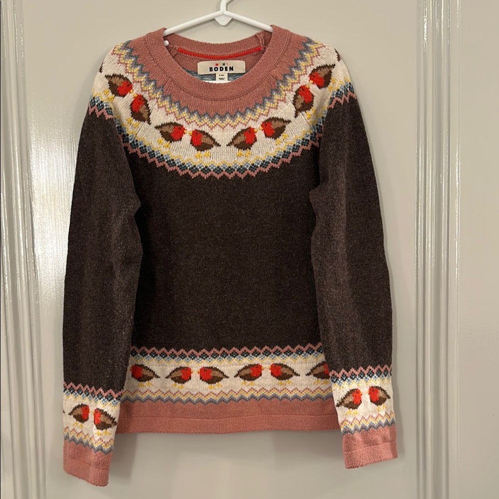 Mini Boden girls Partridge motif wool sweater